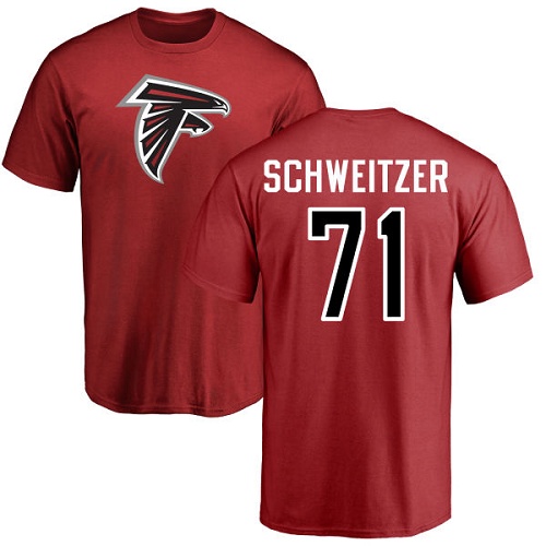 Atlanta Falcons Men Red Wes Schweitzer Name And Number Logo NFL Football #71 T Shirt